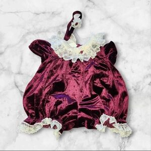 Vintage Baby Velour Romper With Matching Head Band